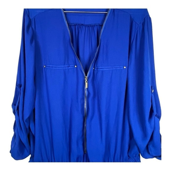 New Look Royal Blue Roll Tab Sleeve Zip Front Romper Plus Size 2X Pockets - Picture 3 of 10